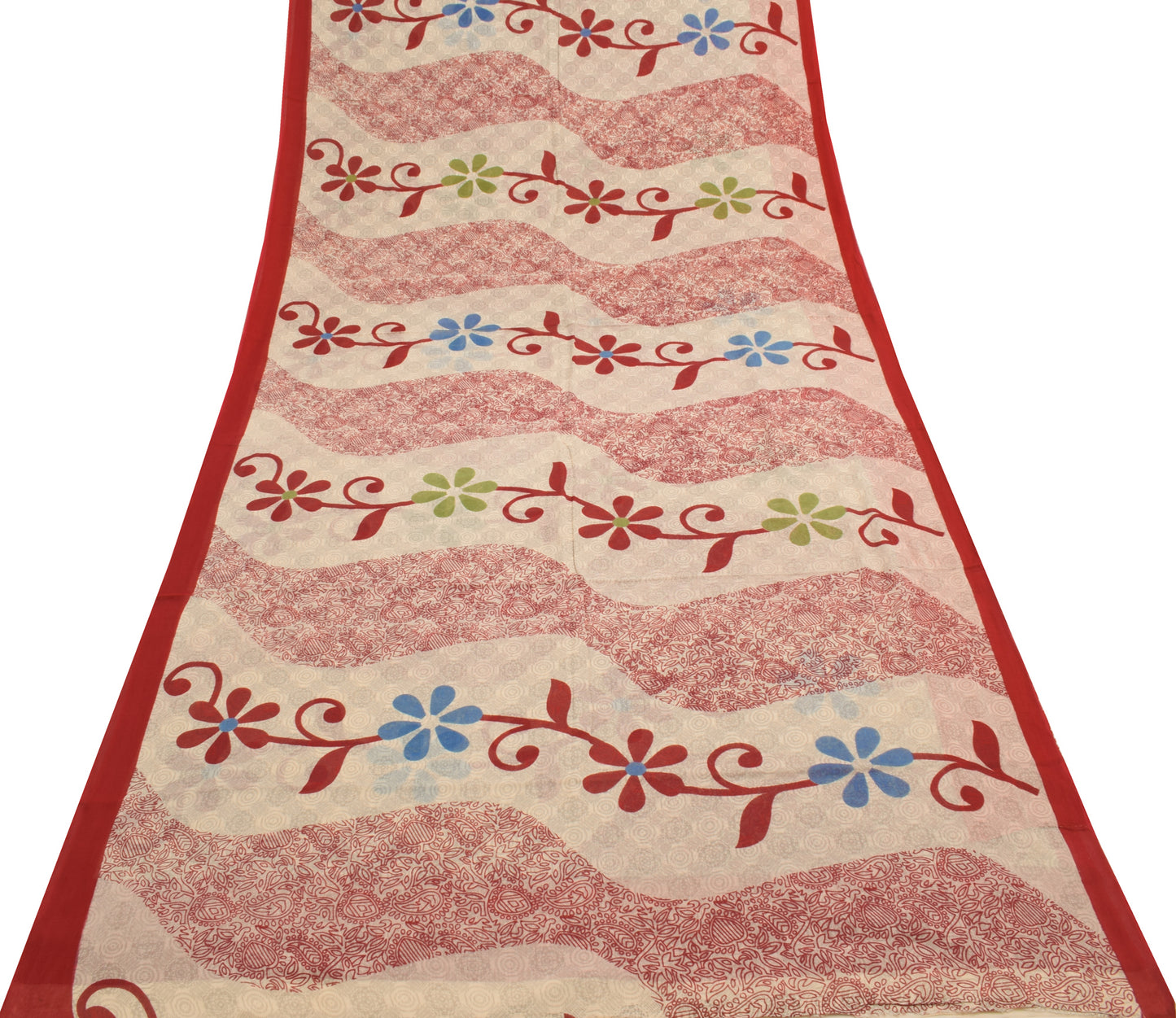 Sushila Vintage Cream Saree 100% Pure Cotton Printed Floral Soft Craft Fabric