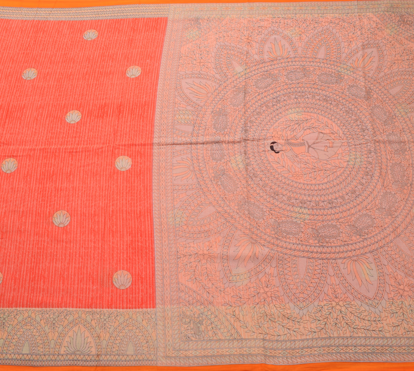 Sushila Vintage Saree 100% Pure Cotton Madhubani Printed Soft Craft Fabric