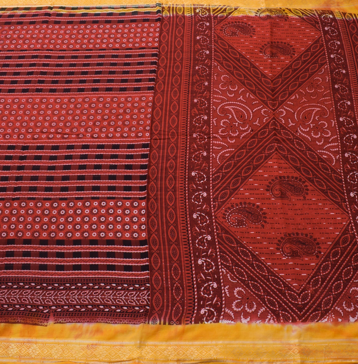 Sushila Vintage Saree 100% Pure Cotton Printed Maroon Floral Soft Craft Fabric