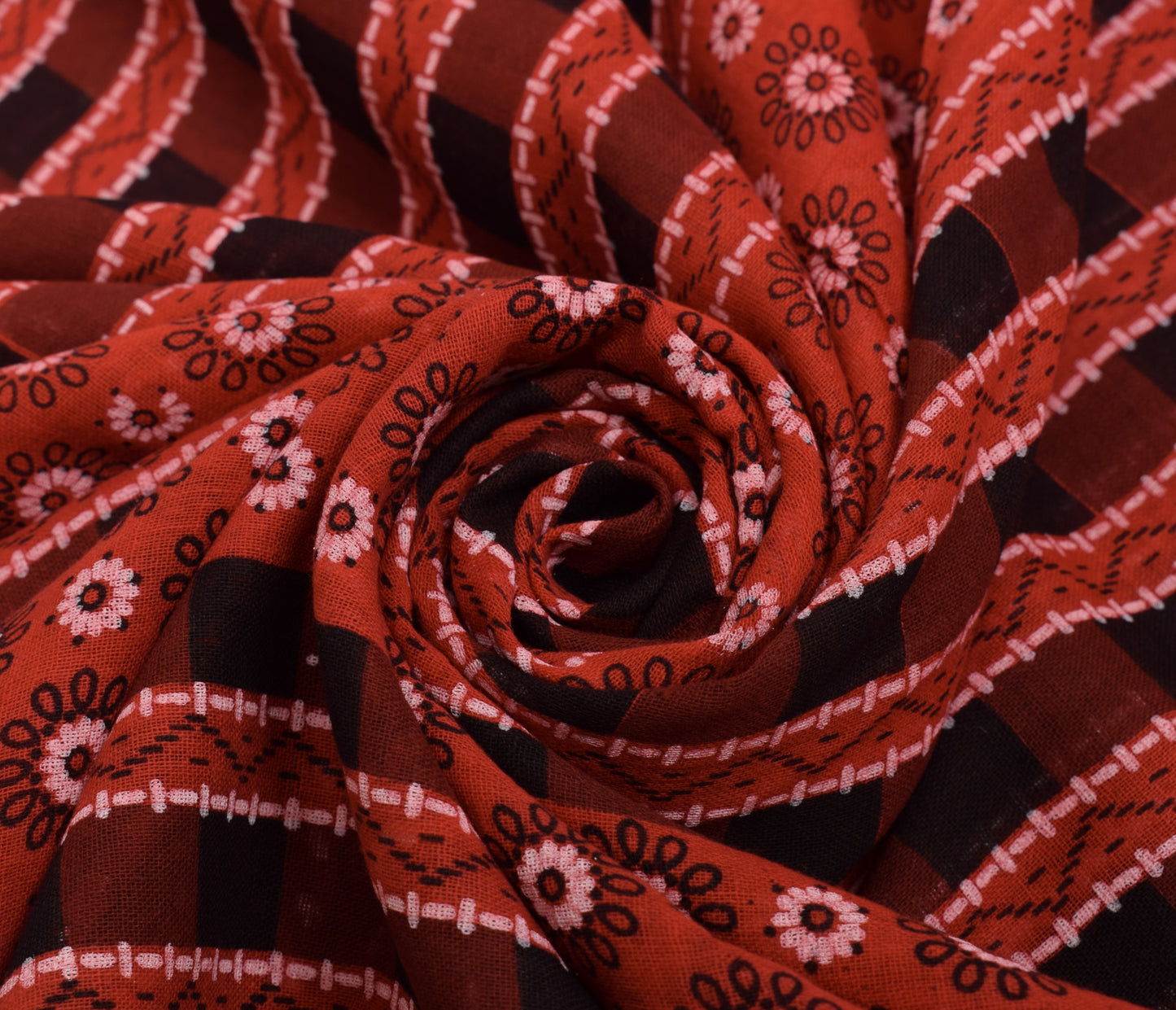 Sushila Vintage Saree 100% Pure Cotton Printed Maroon Floral Soft Craft Fabric