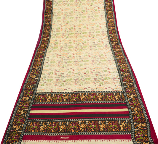 Sushila Vintage Saree 100% Pure Cotton Cream Warli Printed Soft Craft Fabric
