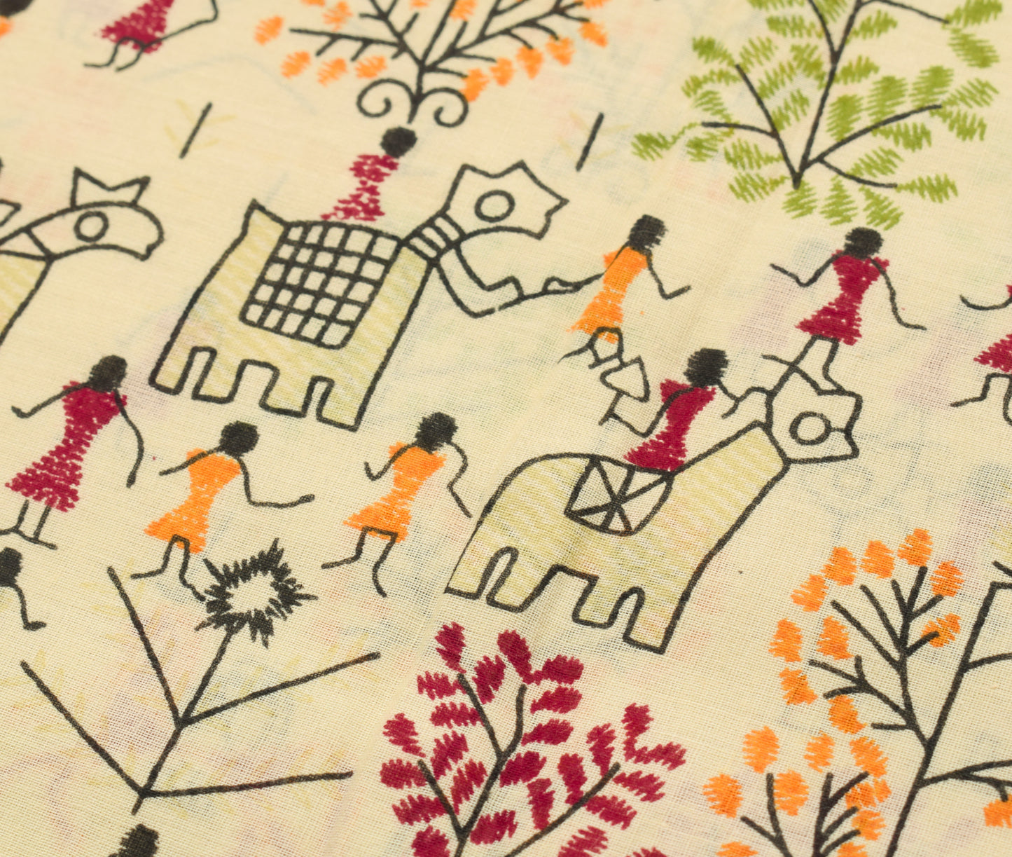 Sushila Vintage Saree 100% Pure Cotton Cream Warli Printed Soft Craft Fabric