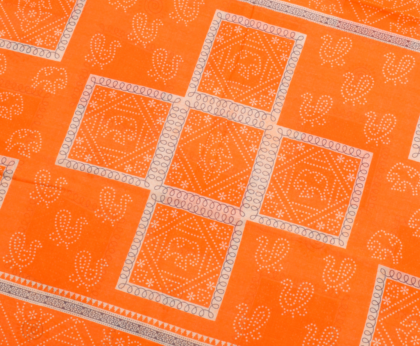 Sushila Vintage Orange Indian Saree 100% Pure Cotton Printed Soft Craft Fabric