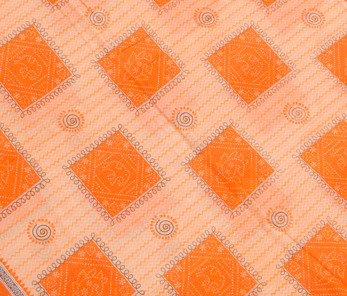 Sushila Vintage Orange Indian Saree 100% Pure Cotton Printed Soft Craft Fabric