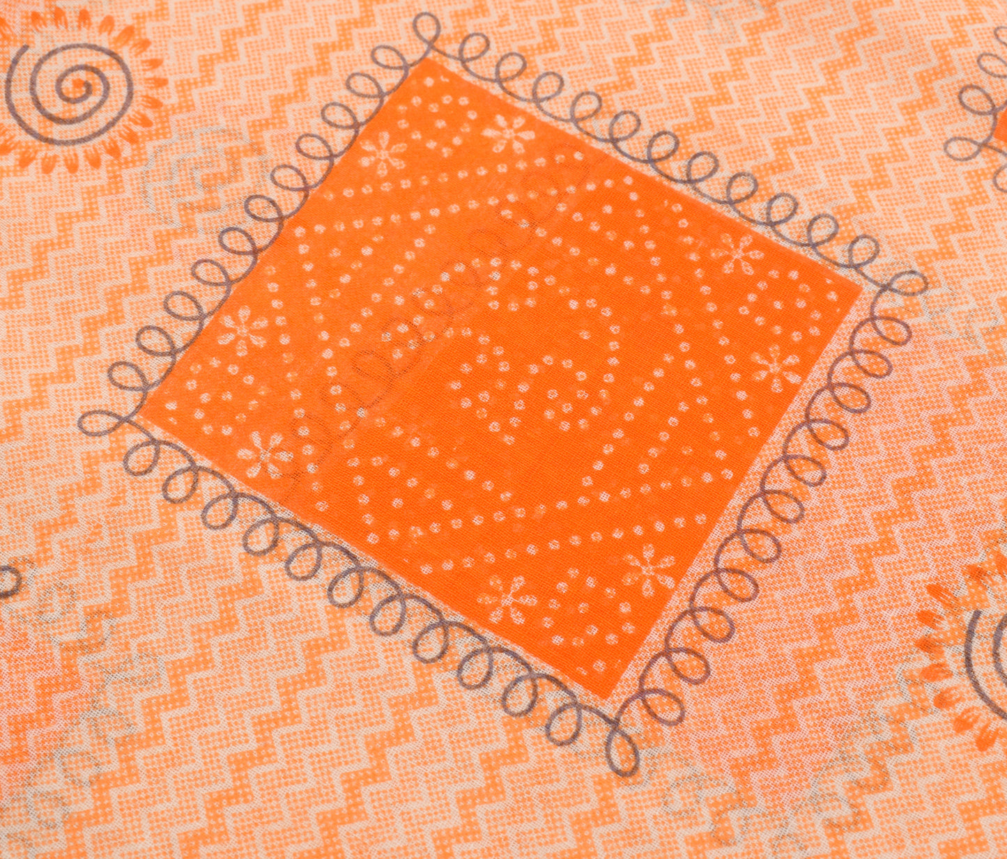 Sushila Vintage Orange Indian Saree 100% Pure Cotton Printed Soft Craft Fabric