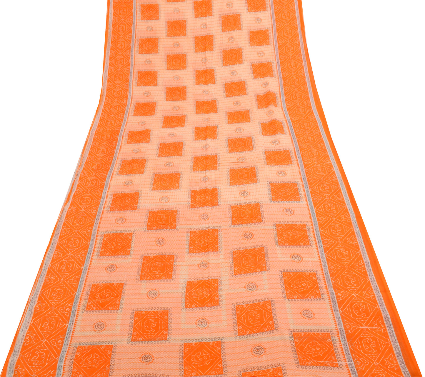 Sushila Vintage Orange Indian Saree 100% Pure Cotton Printed Soft Craft Fabric