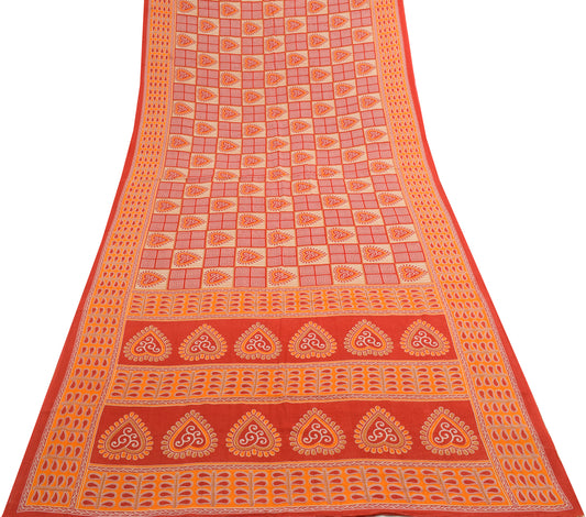 Sushila Vintage Red Saree 100% Pure Cotton Printed Floral Soft Craft Fabric