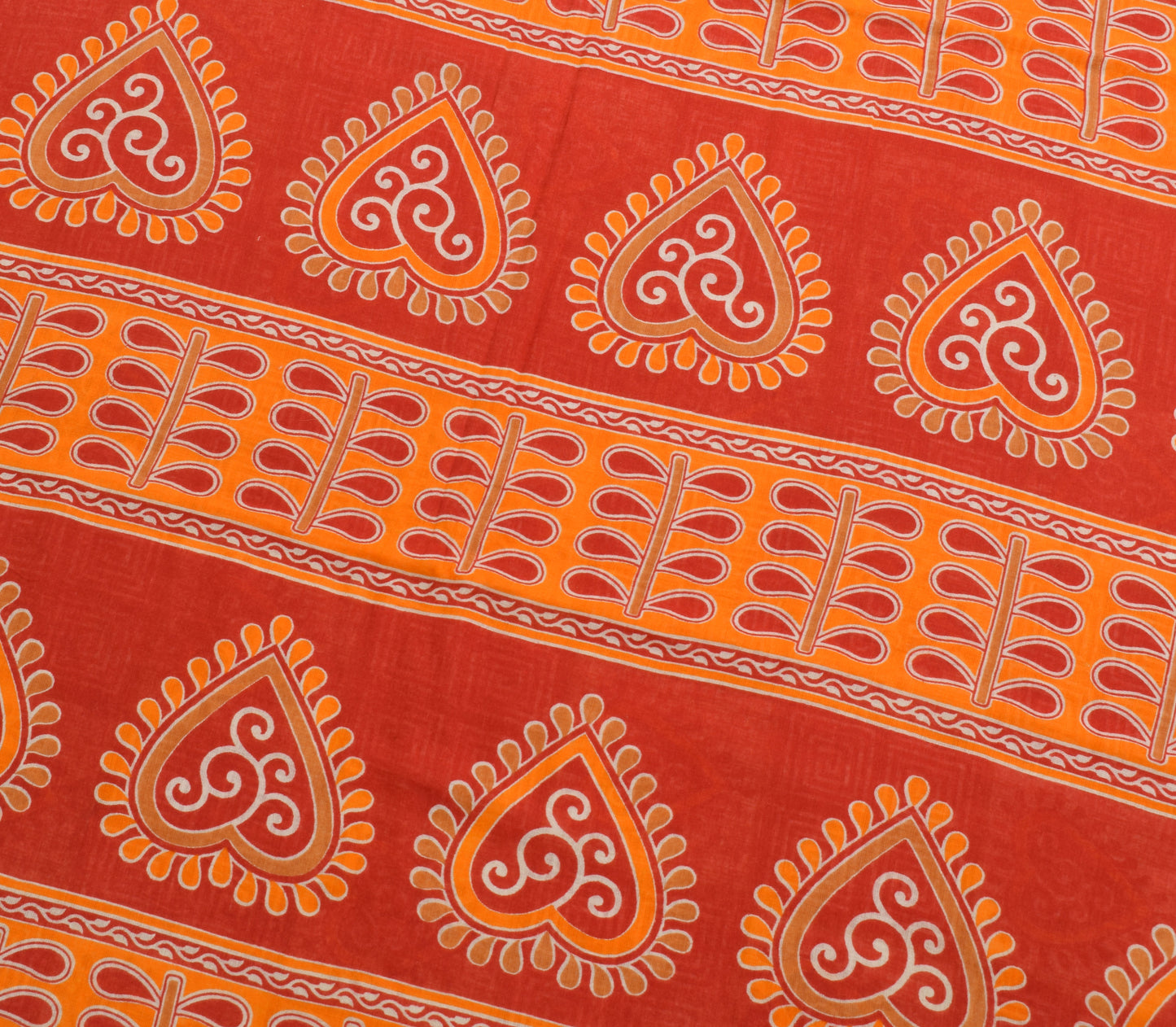 Sushila Vintage Red Saree 100% Pure Cotton Printed Floral Soft Craft Fabric