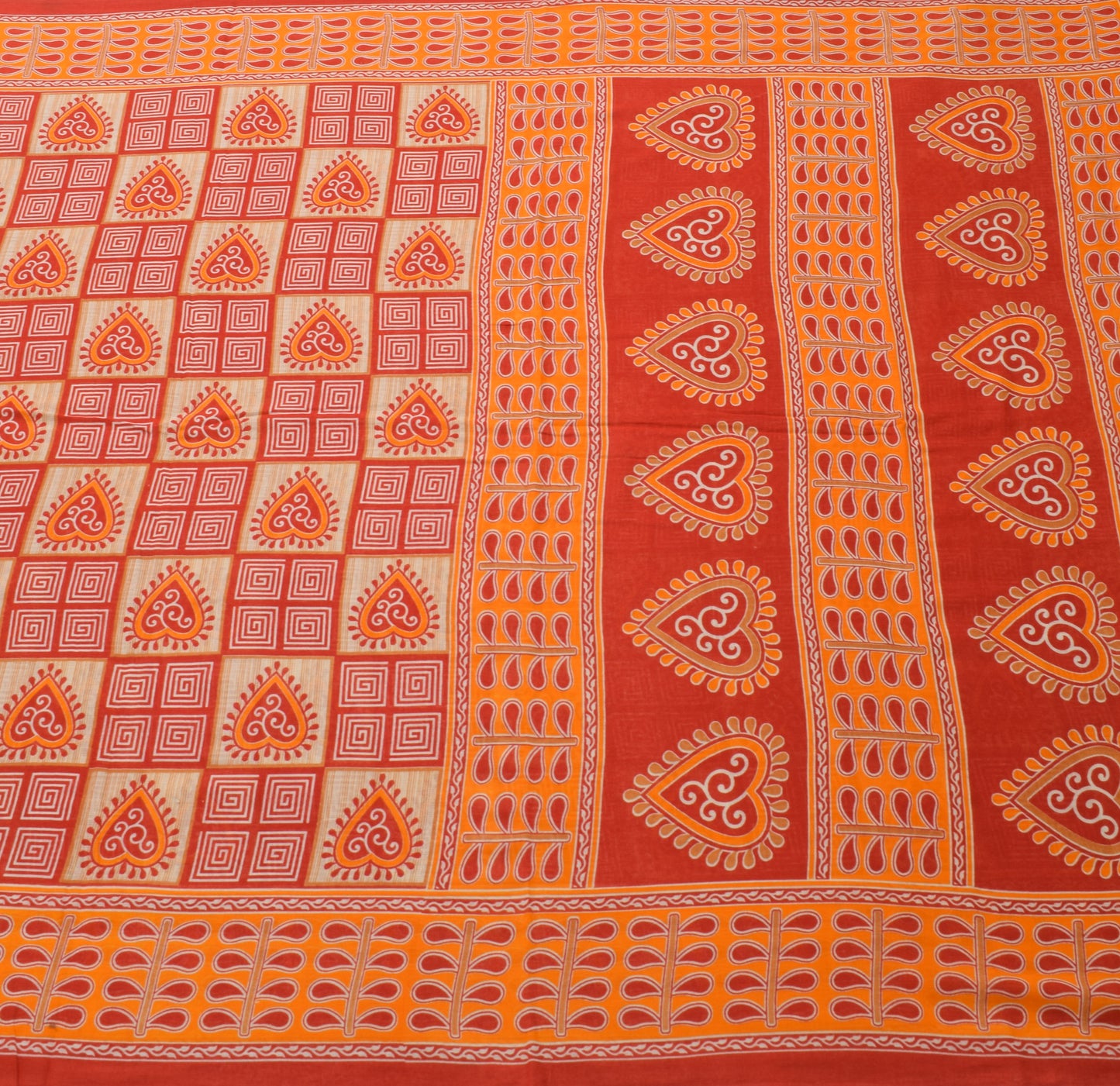 Sushila Vintage Red Saree 100% Pure Cotton Printed Floral Soft Craft Fabric