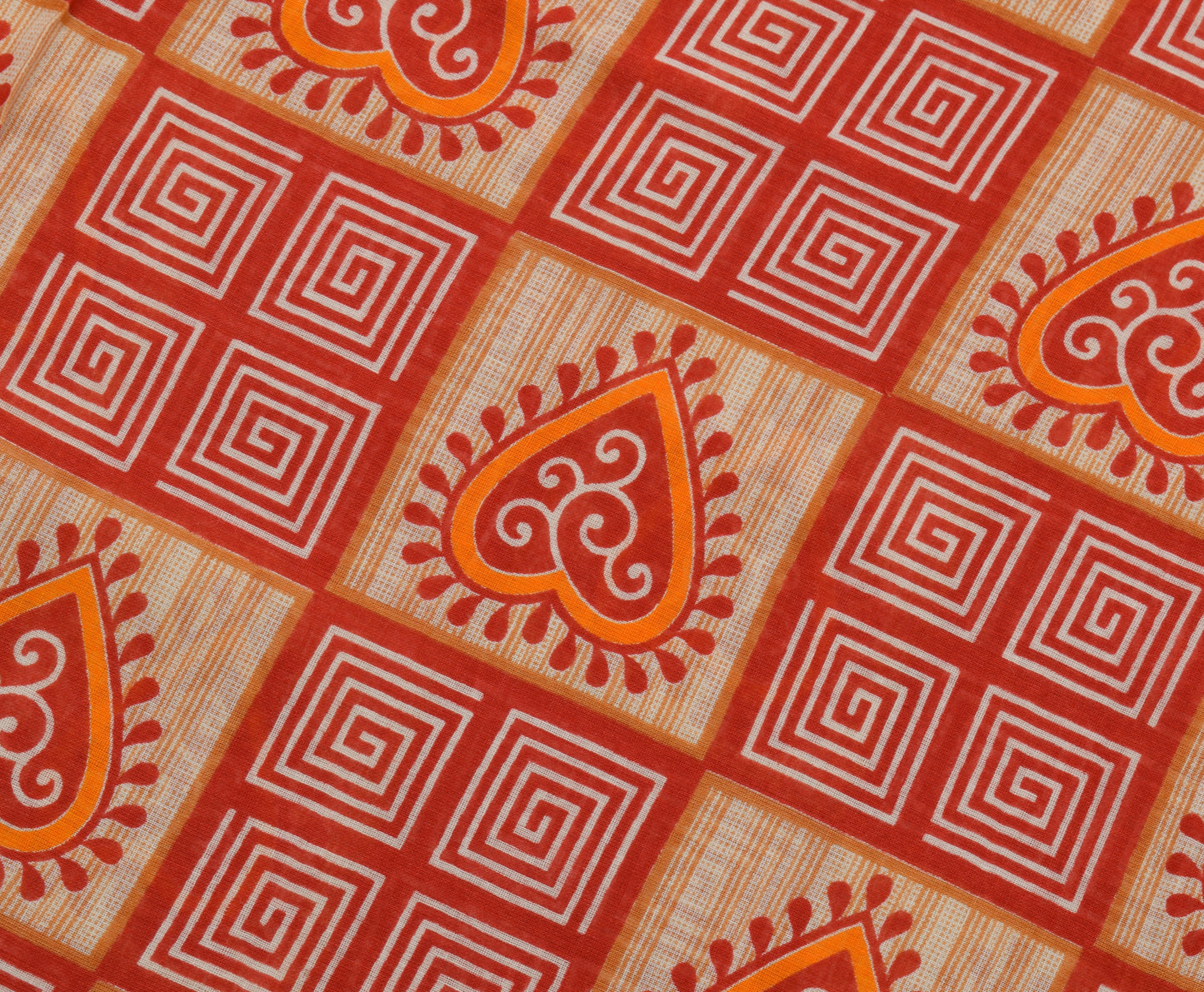 Sushila Vintage Red Saree 100% Pure Cotton Printed Floral Soft Craft Fabric