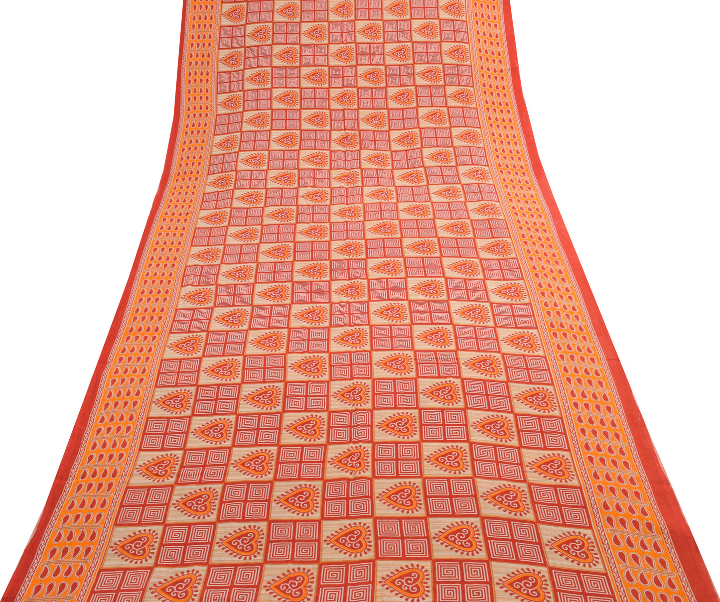 Sushila Vintage Red Saree 100% Pure Cotton Printed Floral Soft Craft Fabric