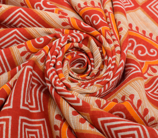 Sushila Vintage Red Saree 100% Pure Cotton Printed Floral Soft Craft Fabric