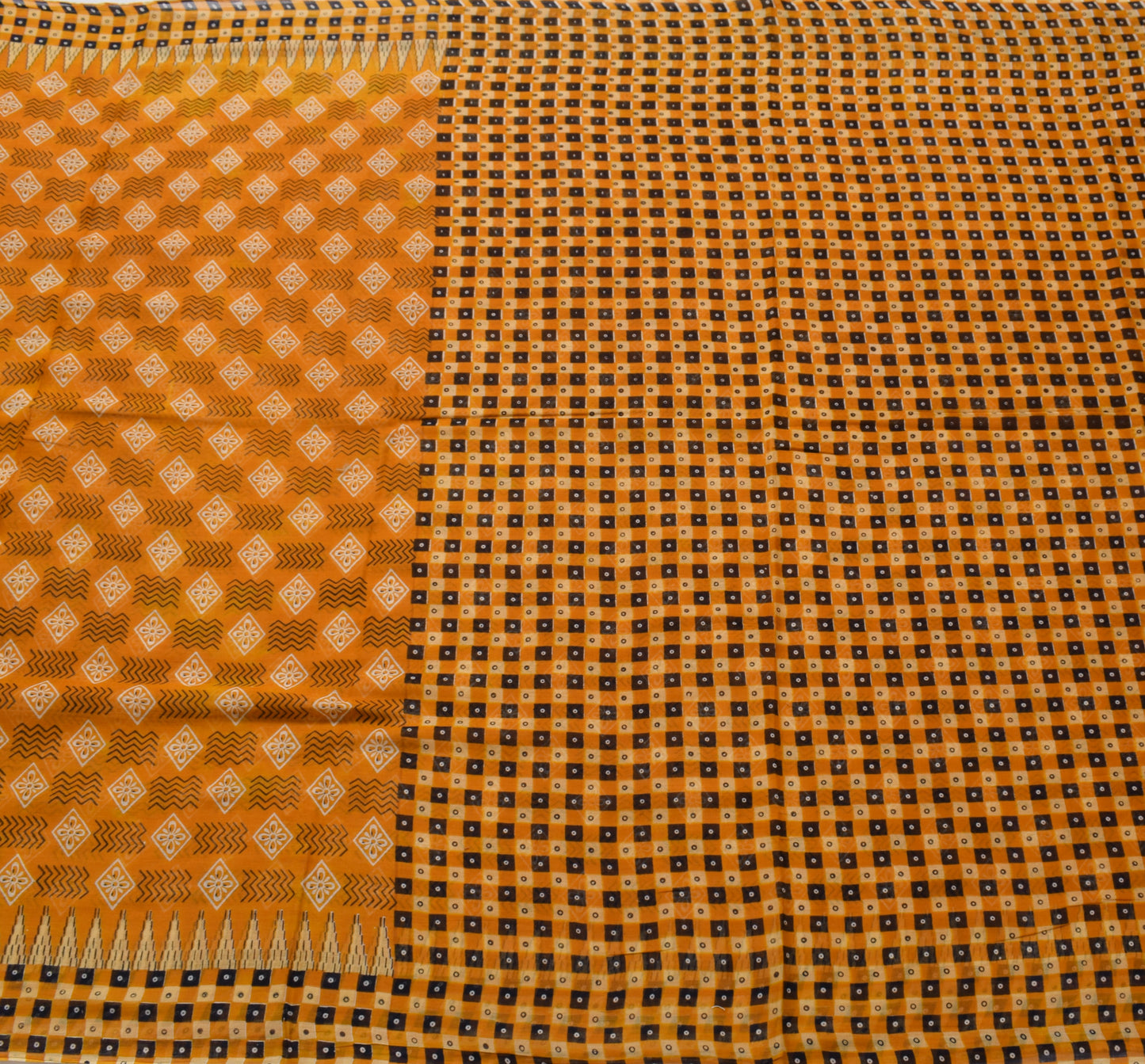 Sushila Vintage Mustard Saree 100% Pure Cotton Printed Floral Soft Craft Fabric