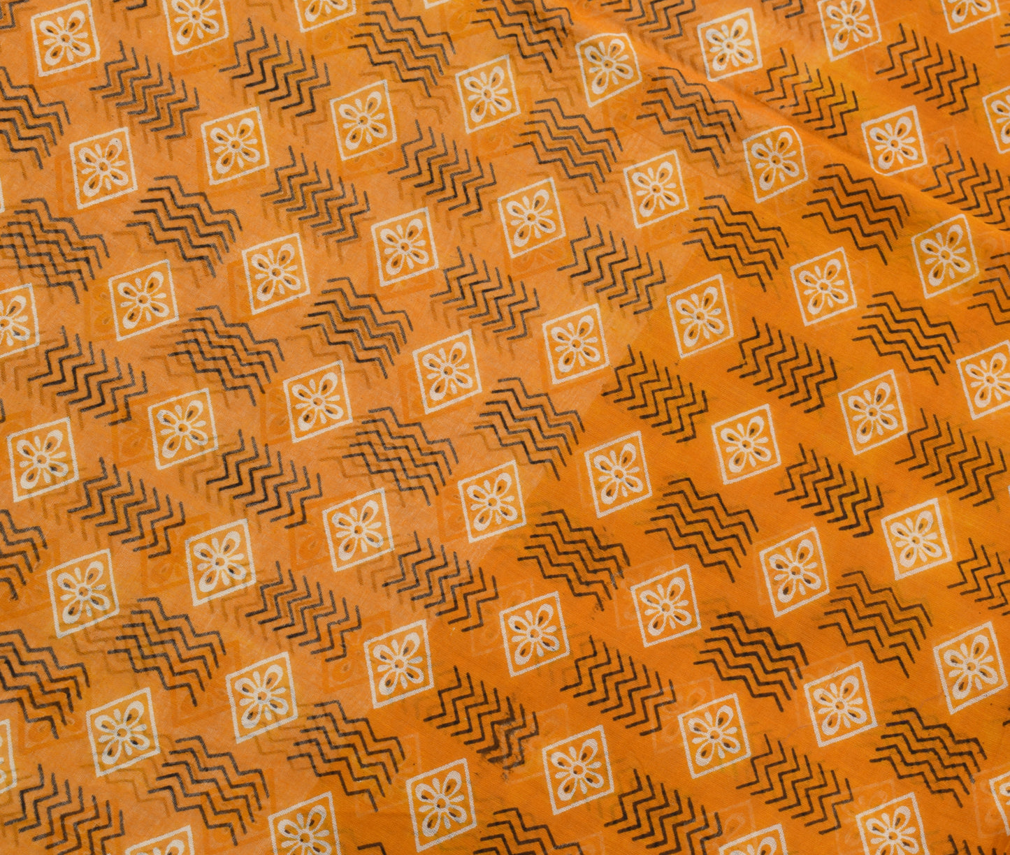 Sushila Vintage Mustard Saree 100% Pure Cotton Printed Floral Soft Craft Fabric