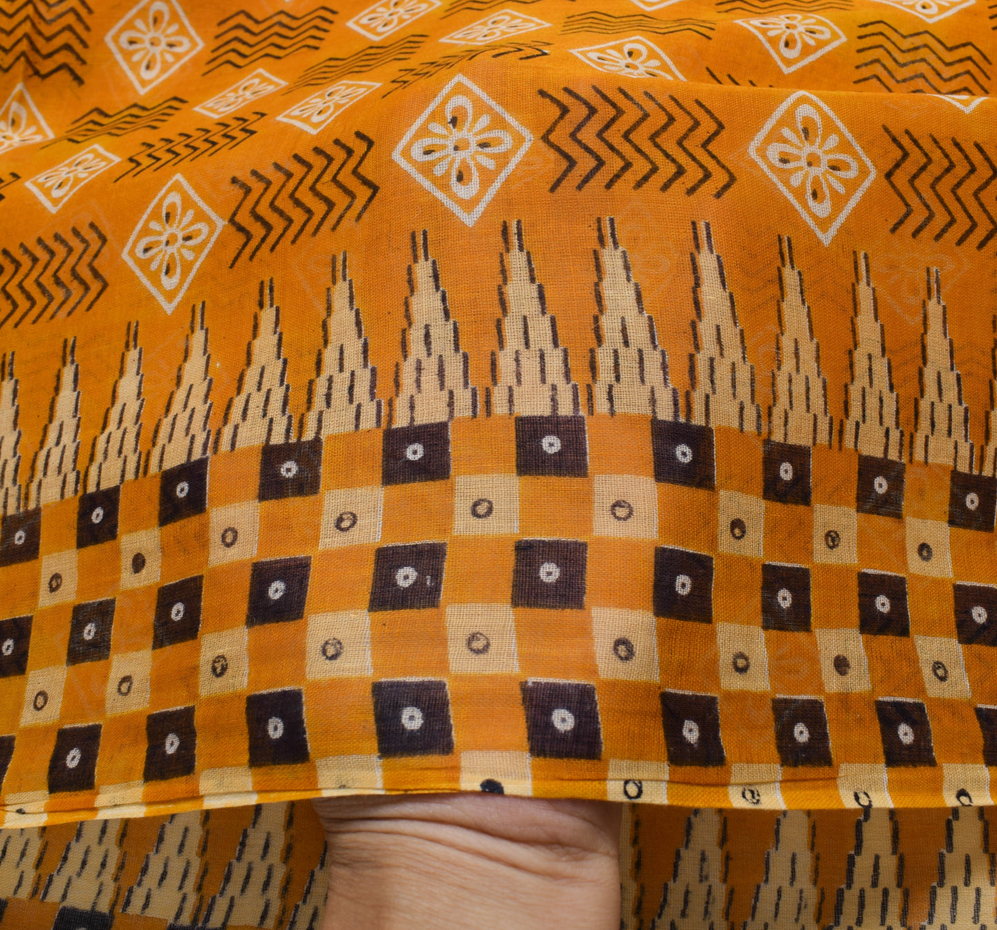 Sushila Vintage Mustard Saree 100% Pure Cotton Printed Floral Soft Craft Fabric