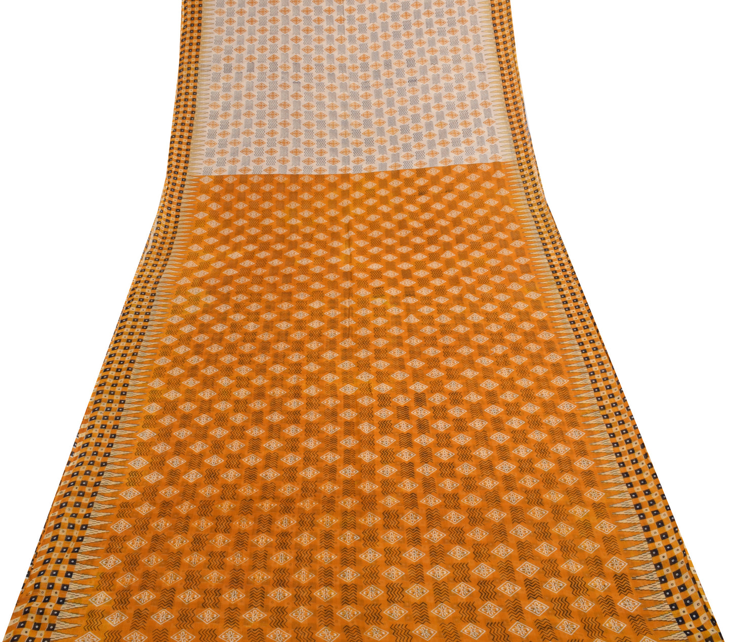 Sushila Vintage Mustard Saree 100% Pure Cotton Printed Floral Soft Craft Fabric