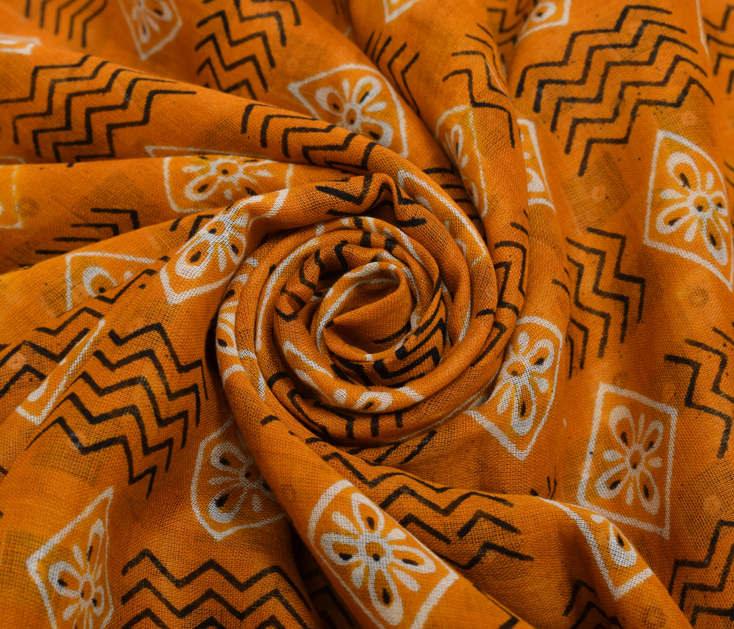 Sushila Vintage Mustard Saree 100% Pure Cotton Printed Floral Soft Craft Fabric