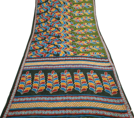 Sushila Vintage Green Saree 100% Pure Cotton Printed Soft Floral Craft Fabric