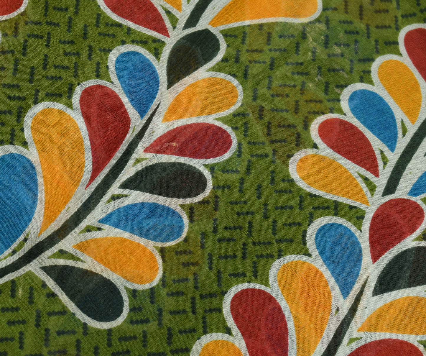Sushila Vintage Green Saree 100% Pure Cotton Printed Soft Floral Craft Fabric