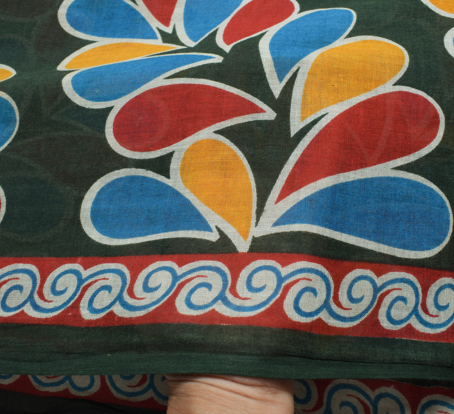 Sushila Vintage Green Saree 100% Pure Cotton Printed Soft Floral Craft Fabric