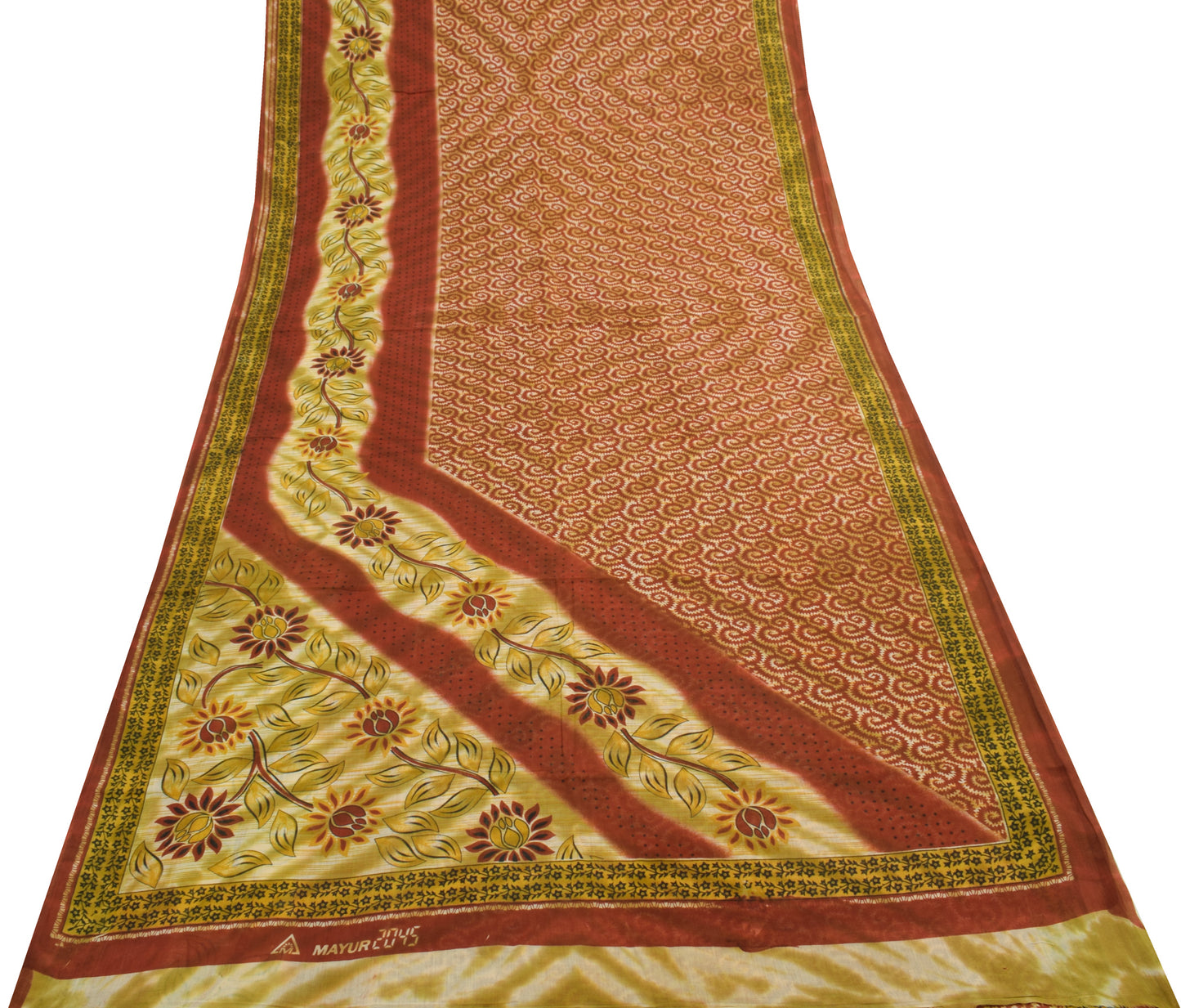 Sushila Vintage Green Saree 100% Pure Cotton Printed Floral Soft Craft Fabric