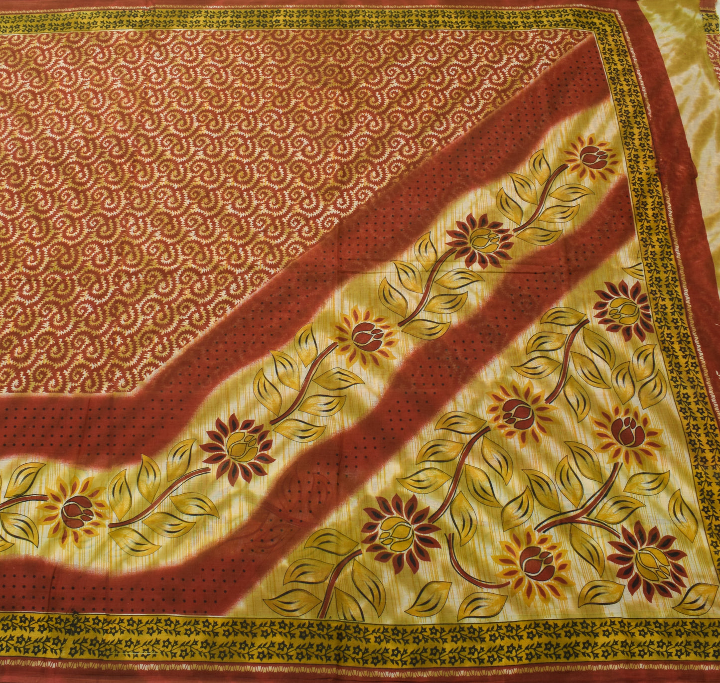 Sushila Vintage Green Saree 100% Pure Cotton Printed Floral Soft Craft Fabric