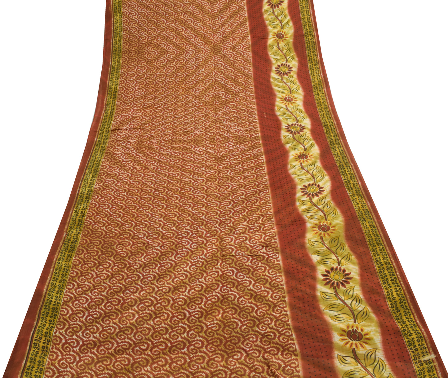 Sushila Vintage Green Saree 100% Pure Cotton Printed Floral Soft Craft Fabric