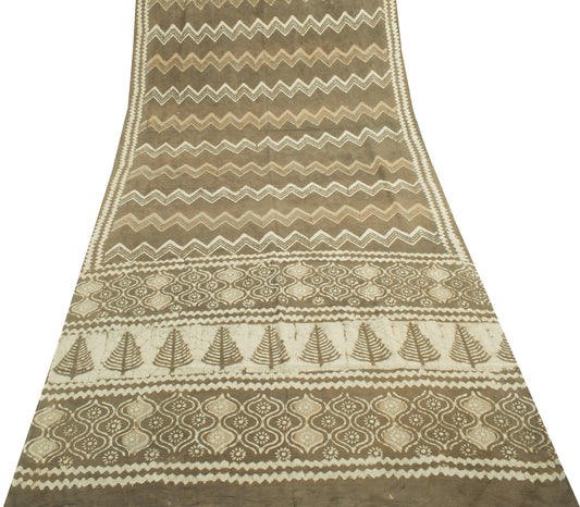 Sushila Vintage Indian Saree 100% Pure Cotton Printed Zig-Zag Soft Craft Fabric