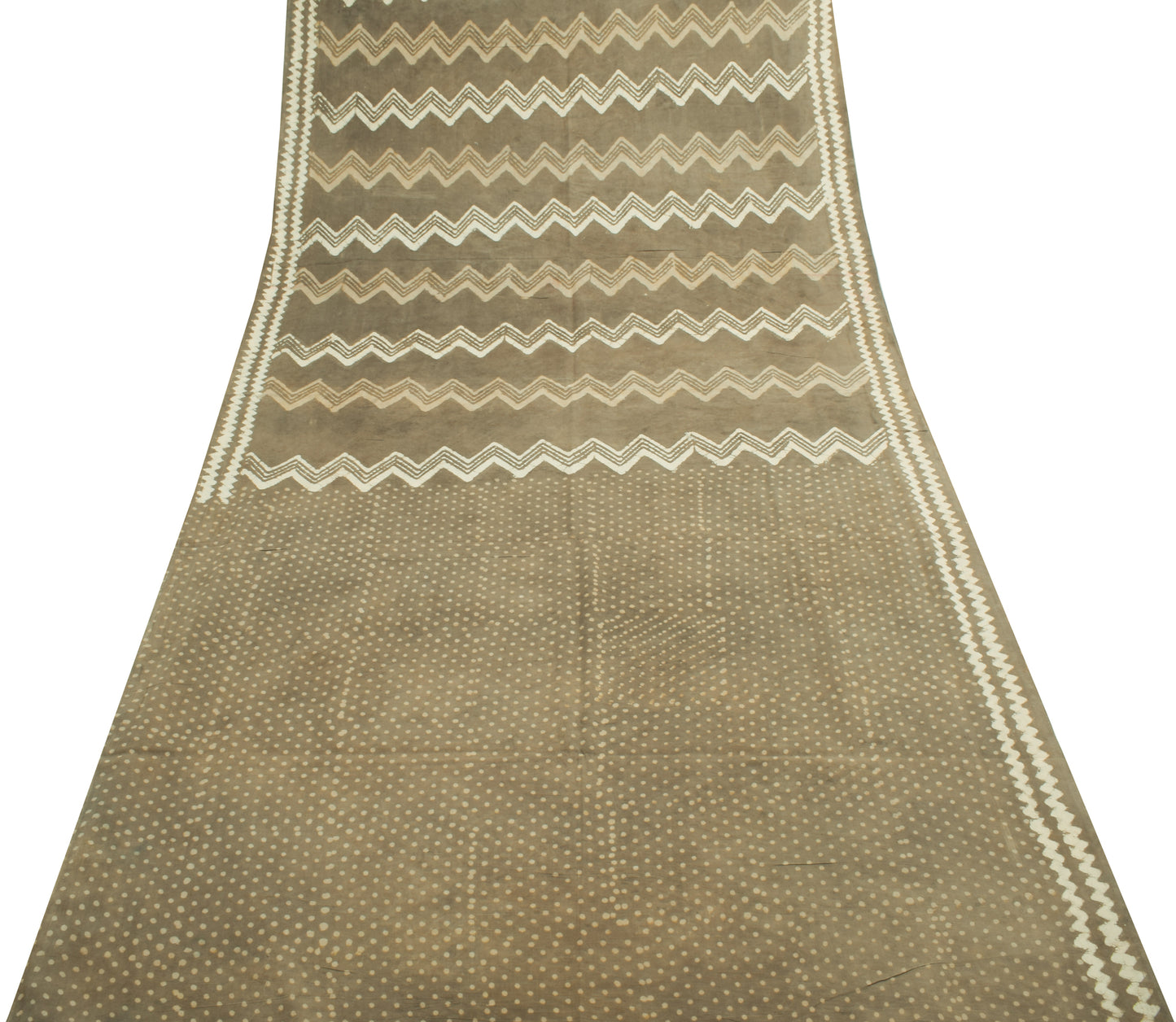 Sushila Vintage Indian Saree 100% Pure Cotton Printed Zig-Zag Soft Craft Fabric