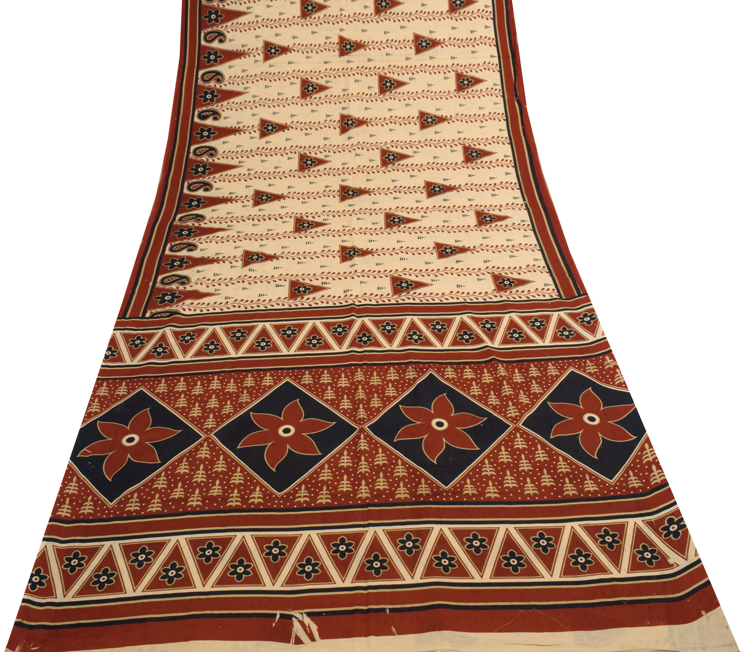 Sushila Vintage Maroon Saree 100% Pure Cotton Floral Printed 5 Yard Craft Fabric