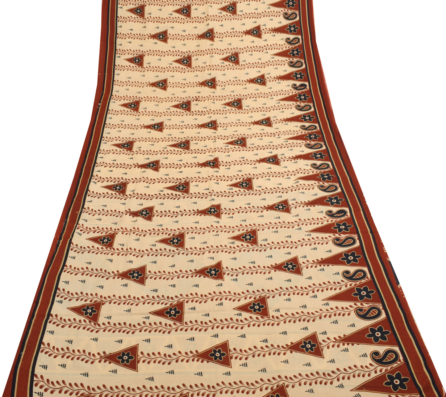 Sushila Vintage Maroon Saree 100% Pure Cotton Floral Printed 5 Yard Craft Fabric