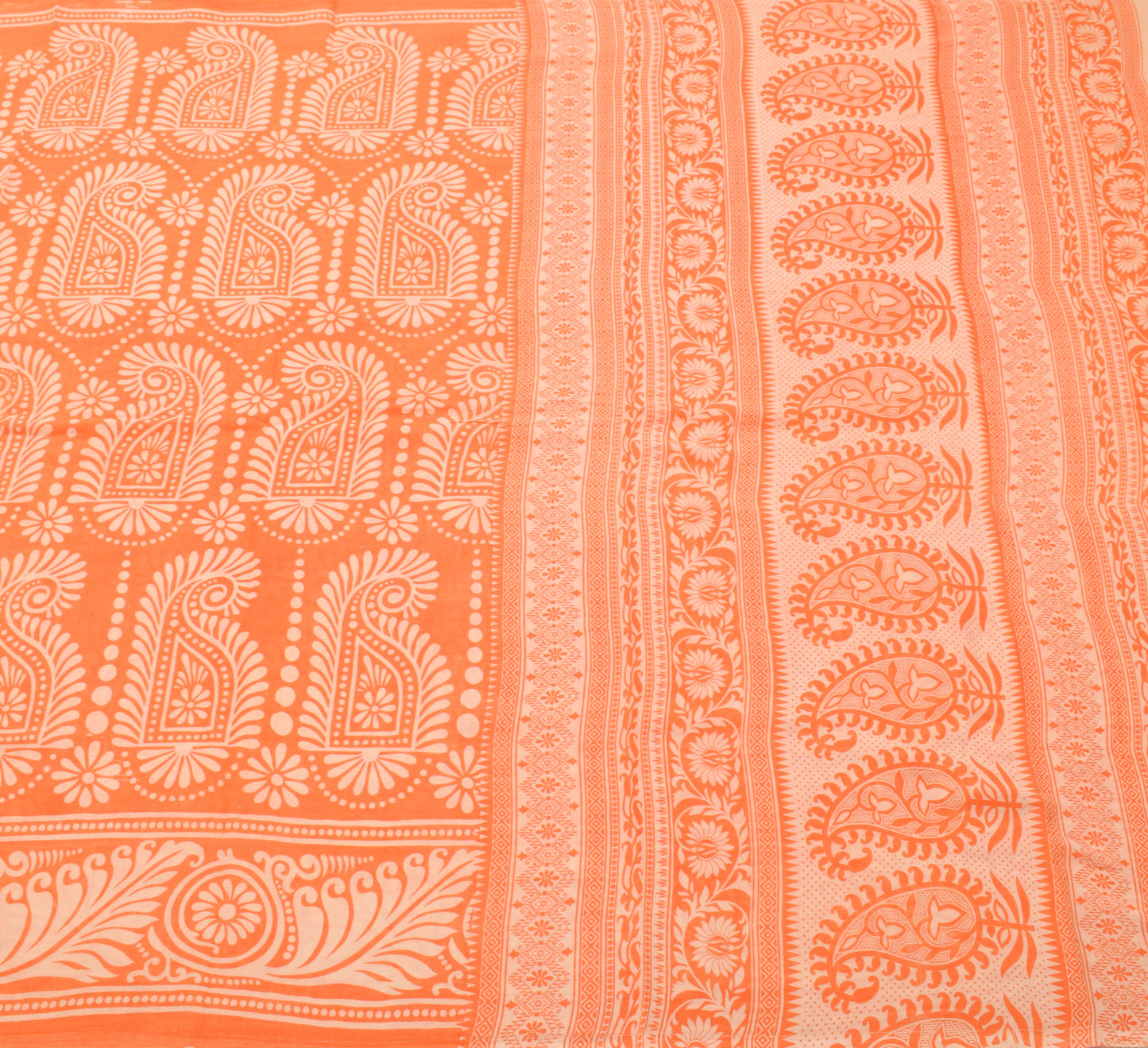 Sushila Vintage Saree 100% Pure Cotton Printed Orange Paisley Soft Craft Fabric
