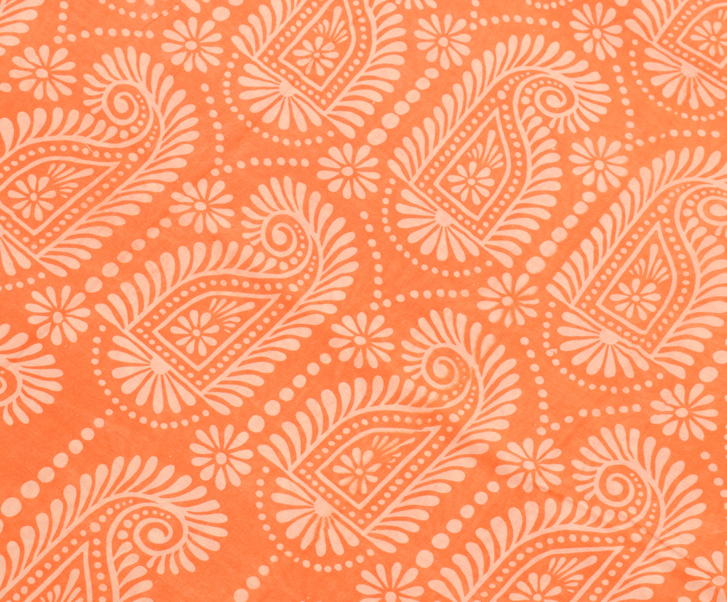 Sushila Vintage Saree 100% Pure Cotton Printed Orange Paisley Soft Craft Fabric