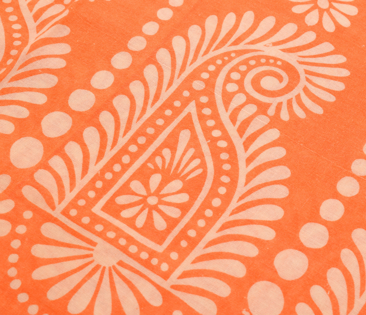 Sushila Vintage Saree 100% Pure Cotton Printed Orange Paisley Soft Craft Fabric