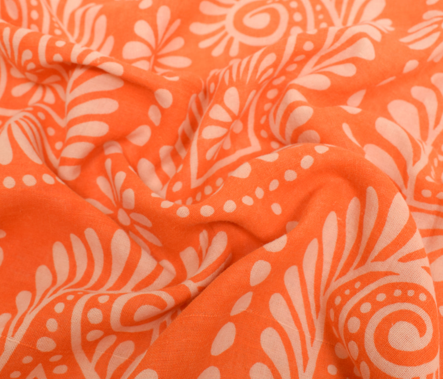 Sushila Vintage Saree 100% Pure Cotton Printed Orange Paisley Soft Craft Fabric