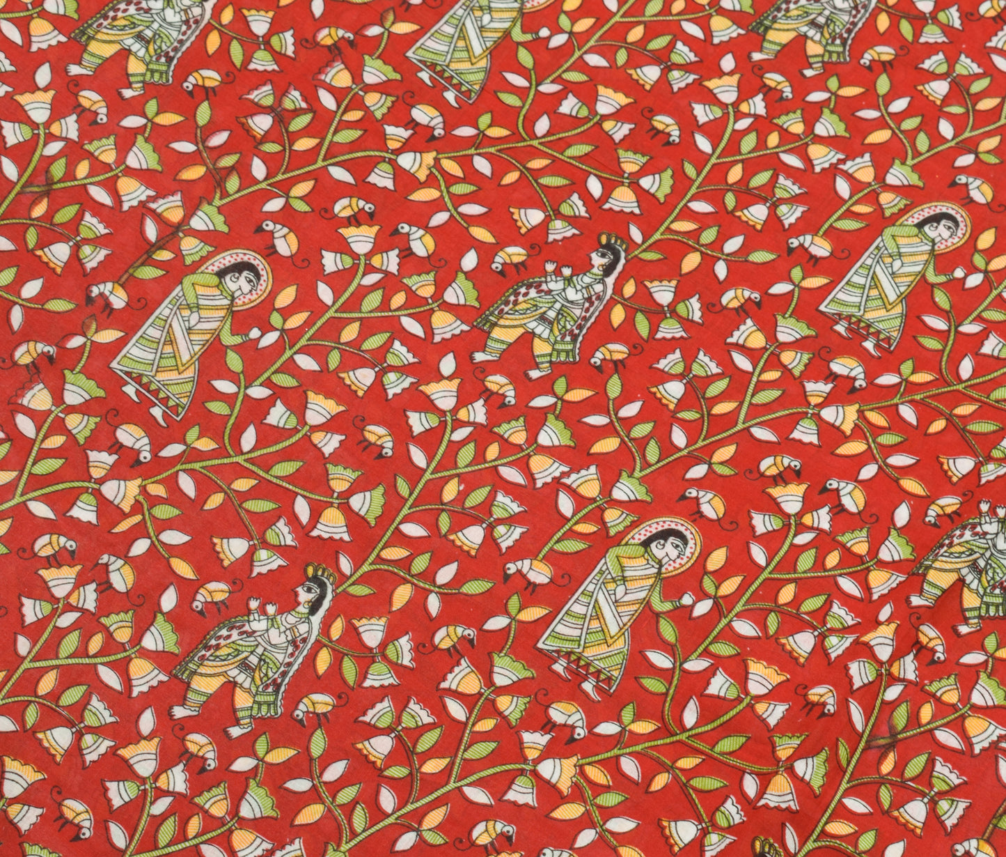Sushila Vintage Red Saree 100% Pure Cotton Madhubani Printed Soft Craft Fabric