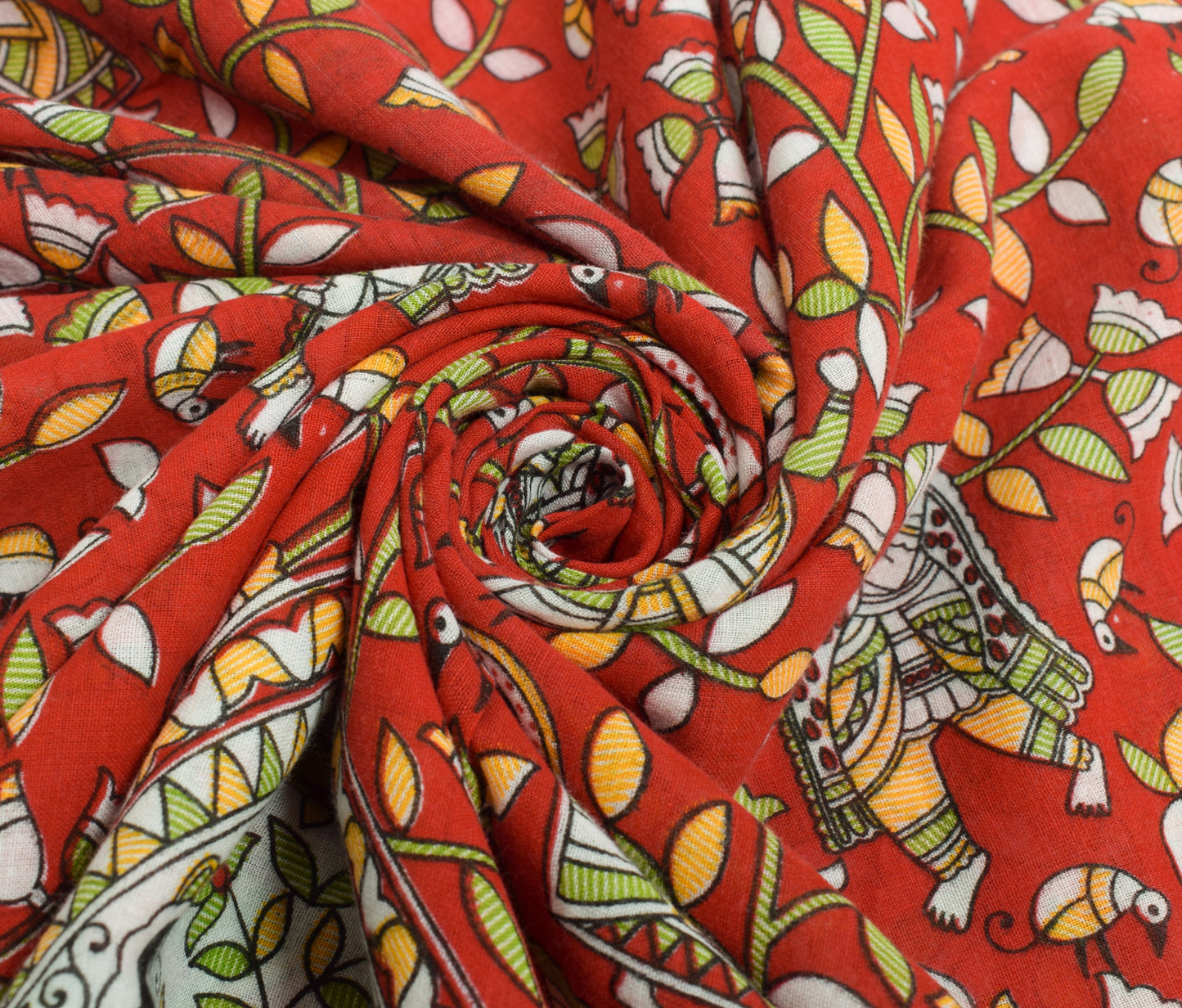 Sushila Vintage Red Saree 100% Pure Cotton Madhubani Printed Soft Craft Fabric