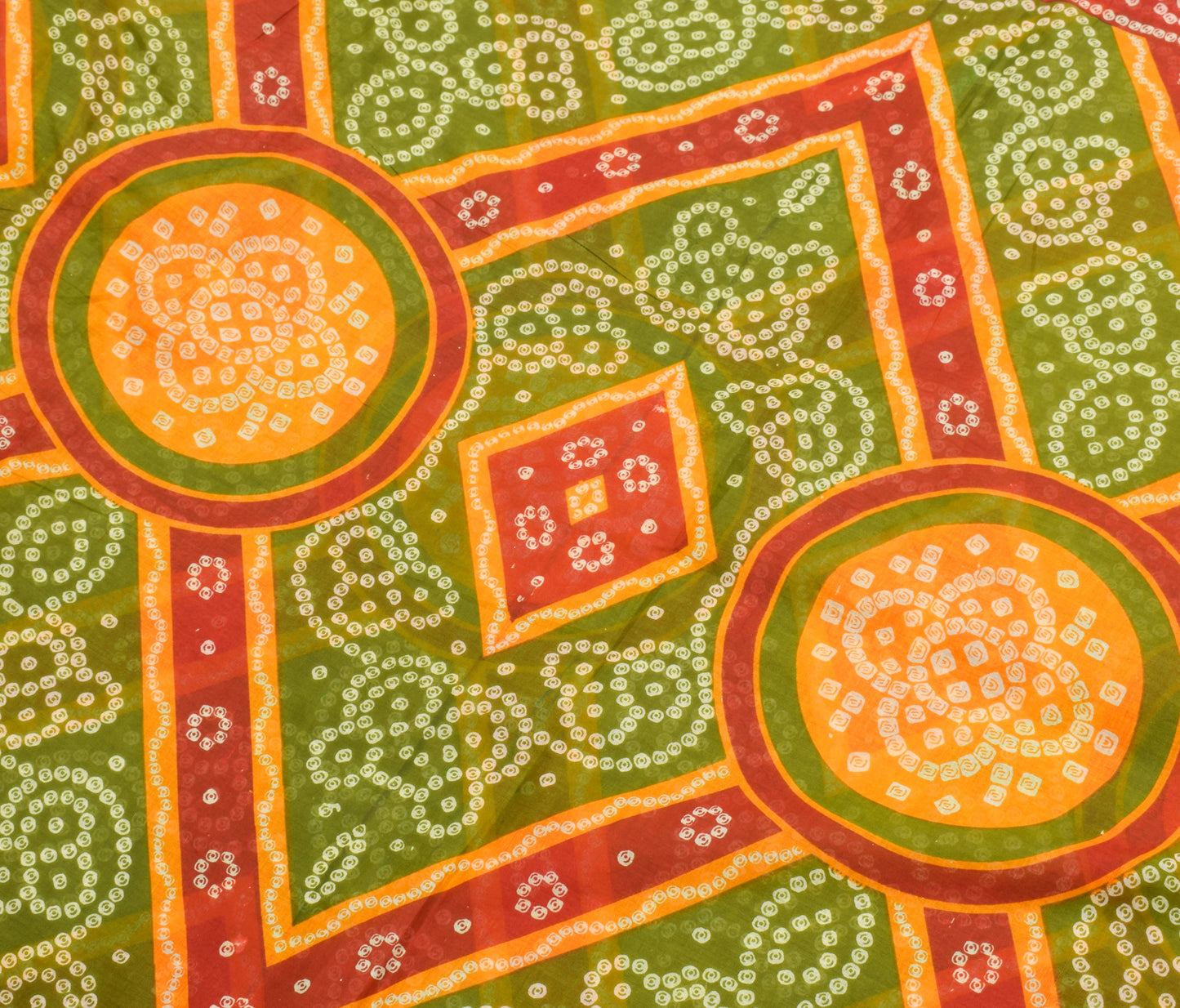 Sushila Vintage Red & Green Saree 100% Pure Cotton Bandhani Printed Craft Fabric