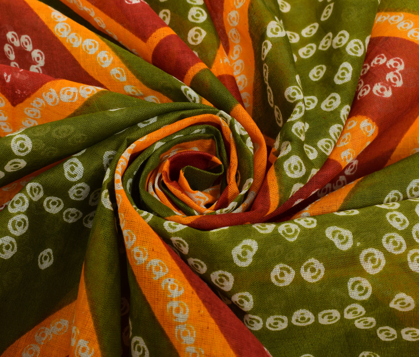 Sushila Vintage Red & Green Saree 100% Pure Cotton Bandhani Printed Craft Fabric