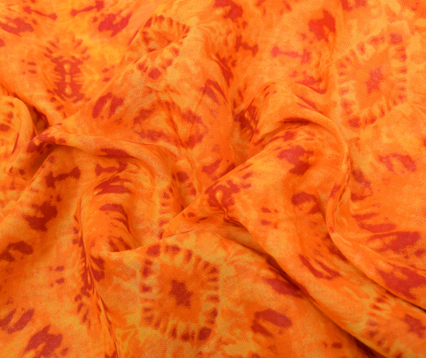 Sushila Vintage Dark Orange Indian Saree 100% Pure Cotton Printed Craft Fabric