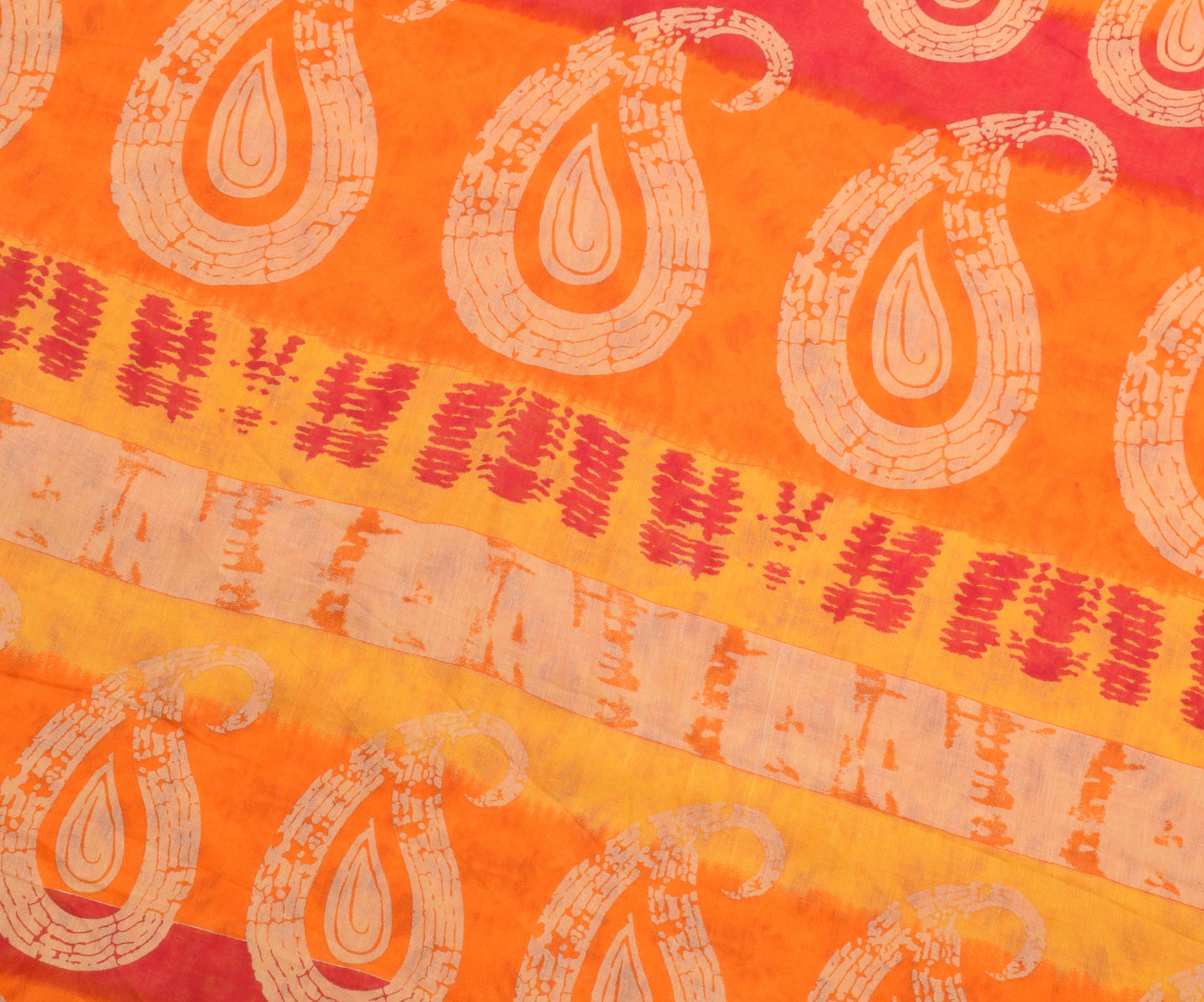 Sushila Vintage Dark Orange Indian Saree 100% Pure Cotton Printed Craft Fabric