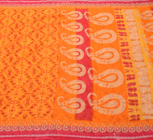 Sushila Vintage Dark Orange Indian Saree 100% Pure Cotton Printed Craft Fabric