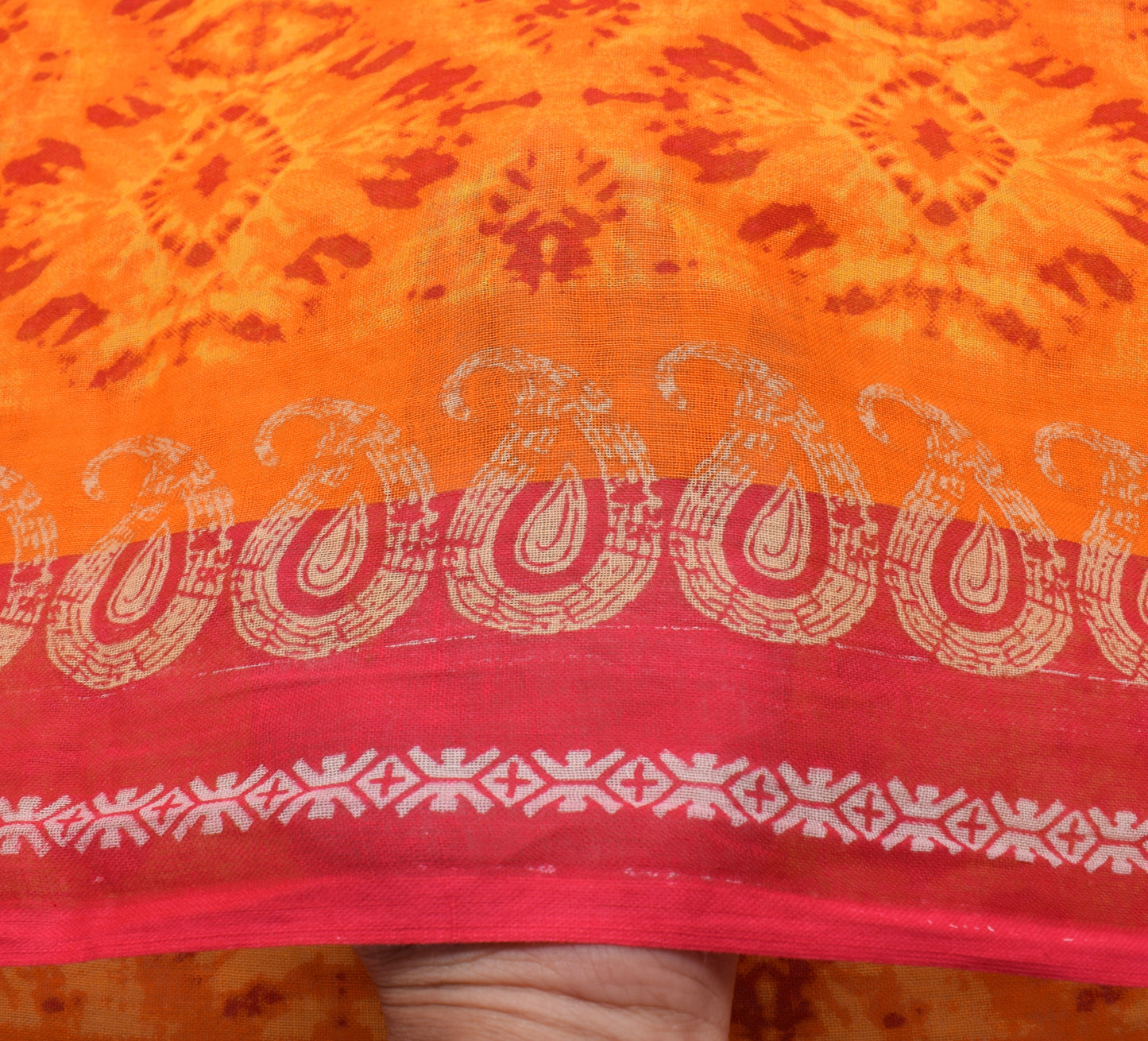 Sushila Vintage Dark Orange Indian Saree 100% Pure Cotton Printed Craft Fabric