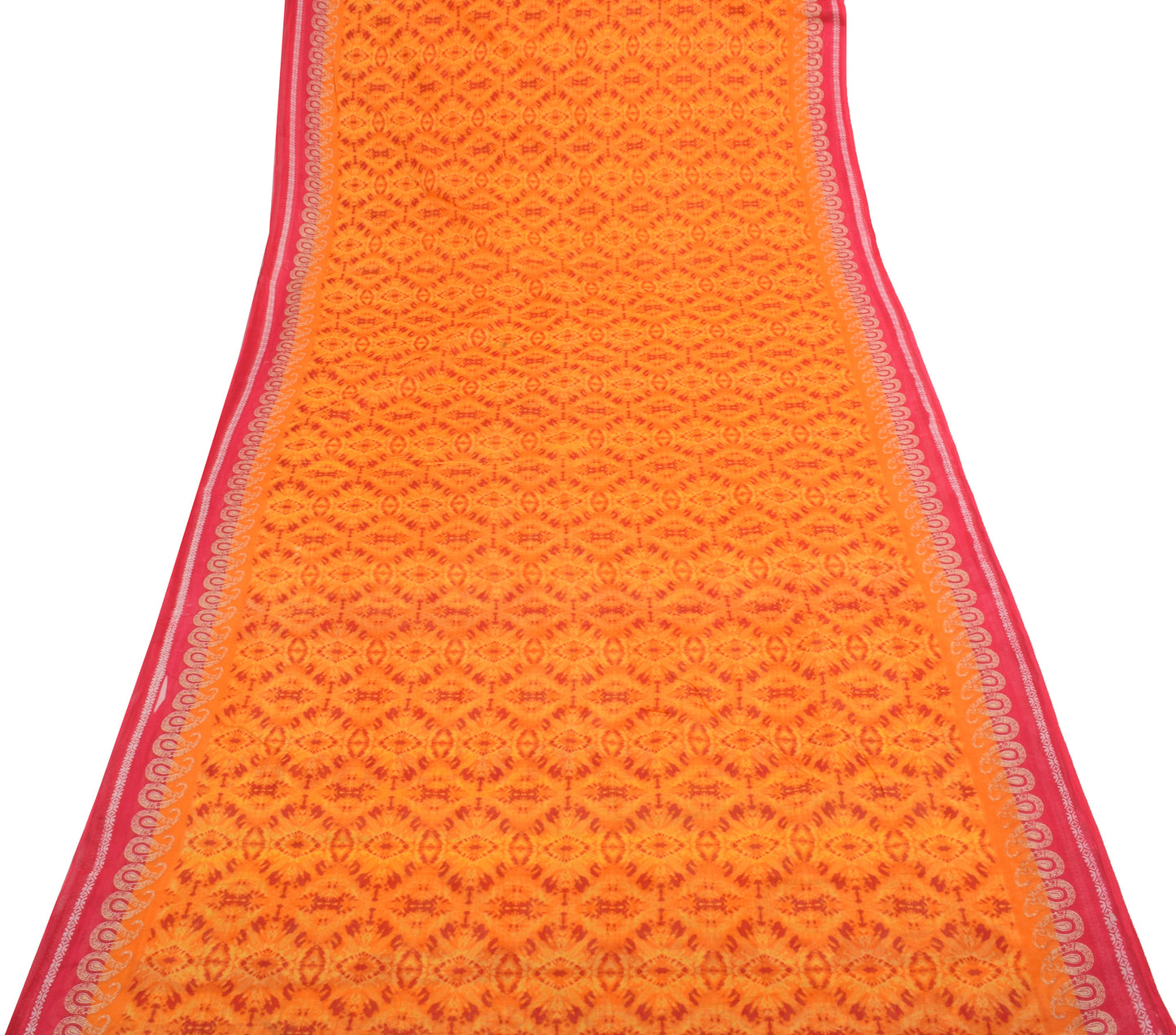 Sushila Vintage Dark Orange Indian Saree 100% Pure Cotton Printed Craft Fabric