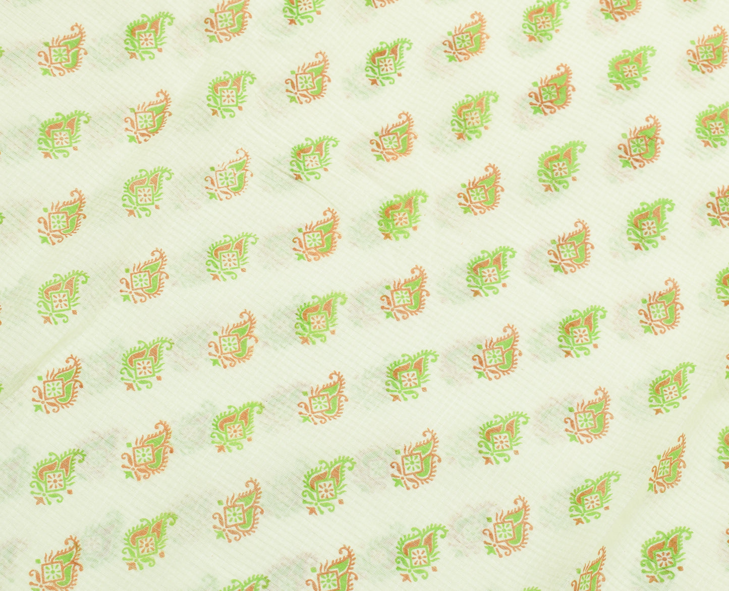 Sushila Vintage Greenish White Saree Pure Cotton Printed Paisley Craft Fabric