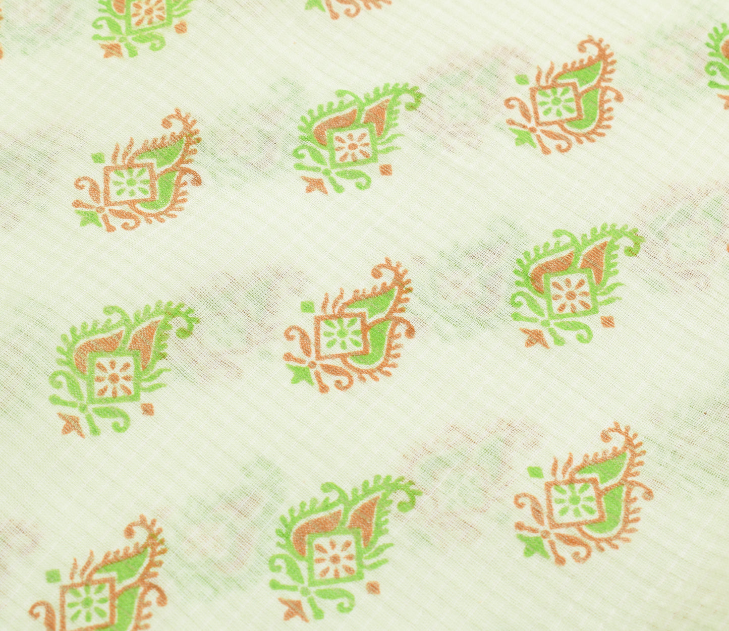 Sushila Vintage Greenish White Saree Pure Cotton Printed Paisley Craft Fabric