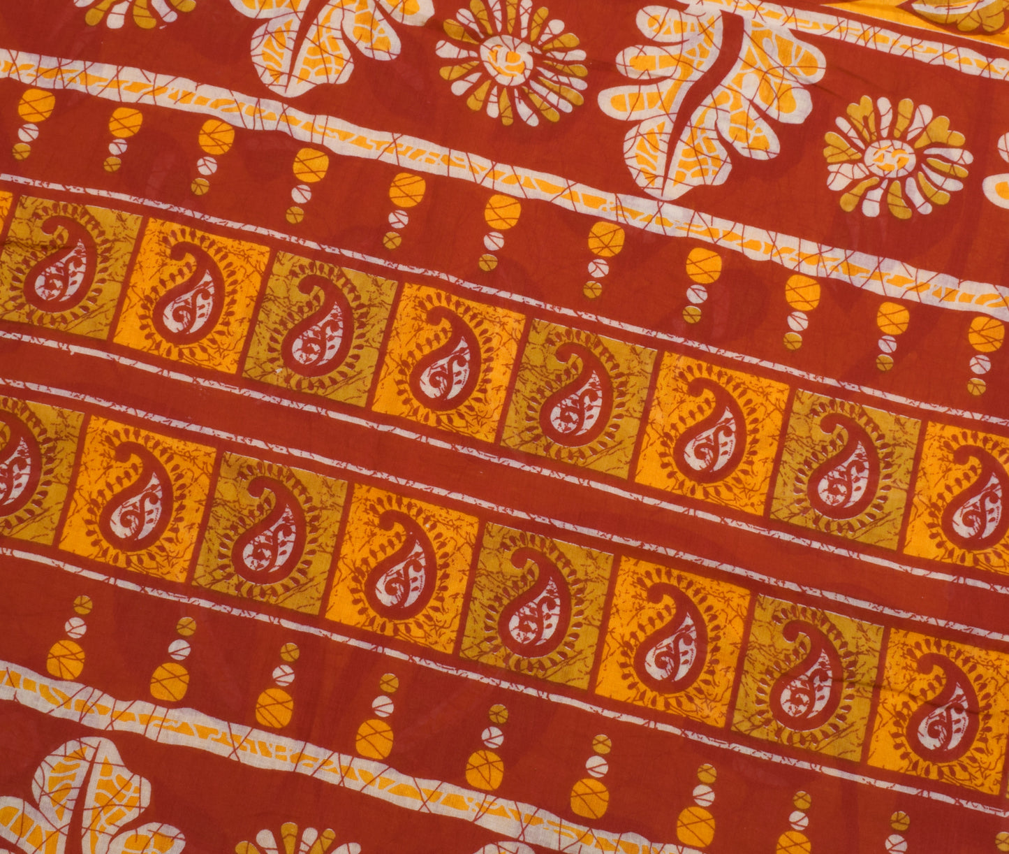 Sushila Vintage Orange Saree 100% Pure Cotton Printed Floral Soft Craft Fabric
