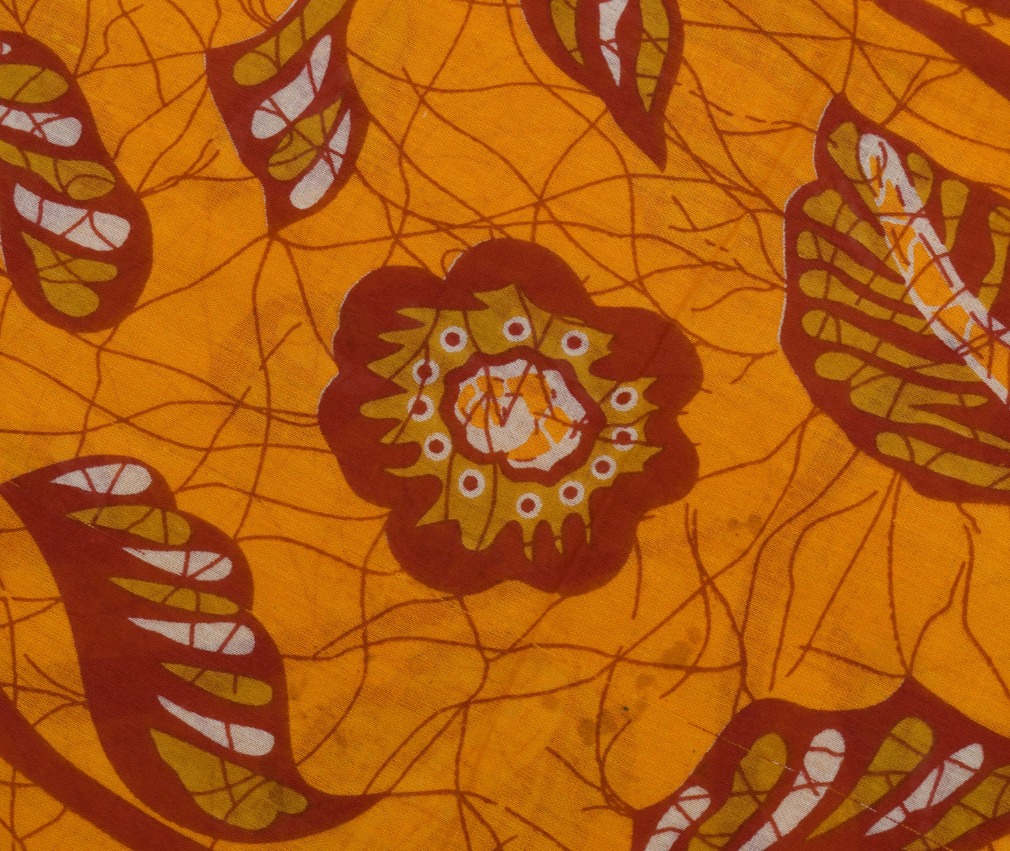 Sushila Vintage Orange Saree 100% Pure Cotton Printed Floral Soft Craft Fabric