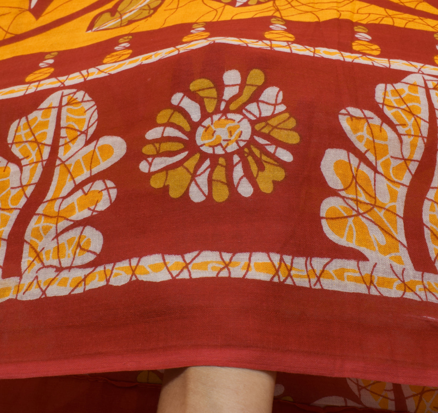 Sushila Vintage Orange Saree 100% Pure Cotton Printed Floral Soft Craft Fabric