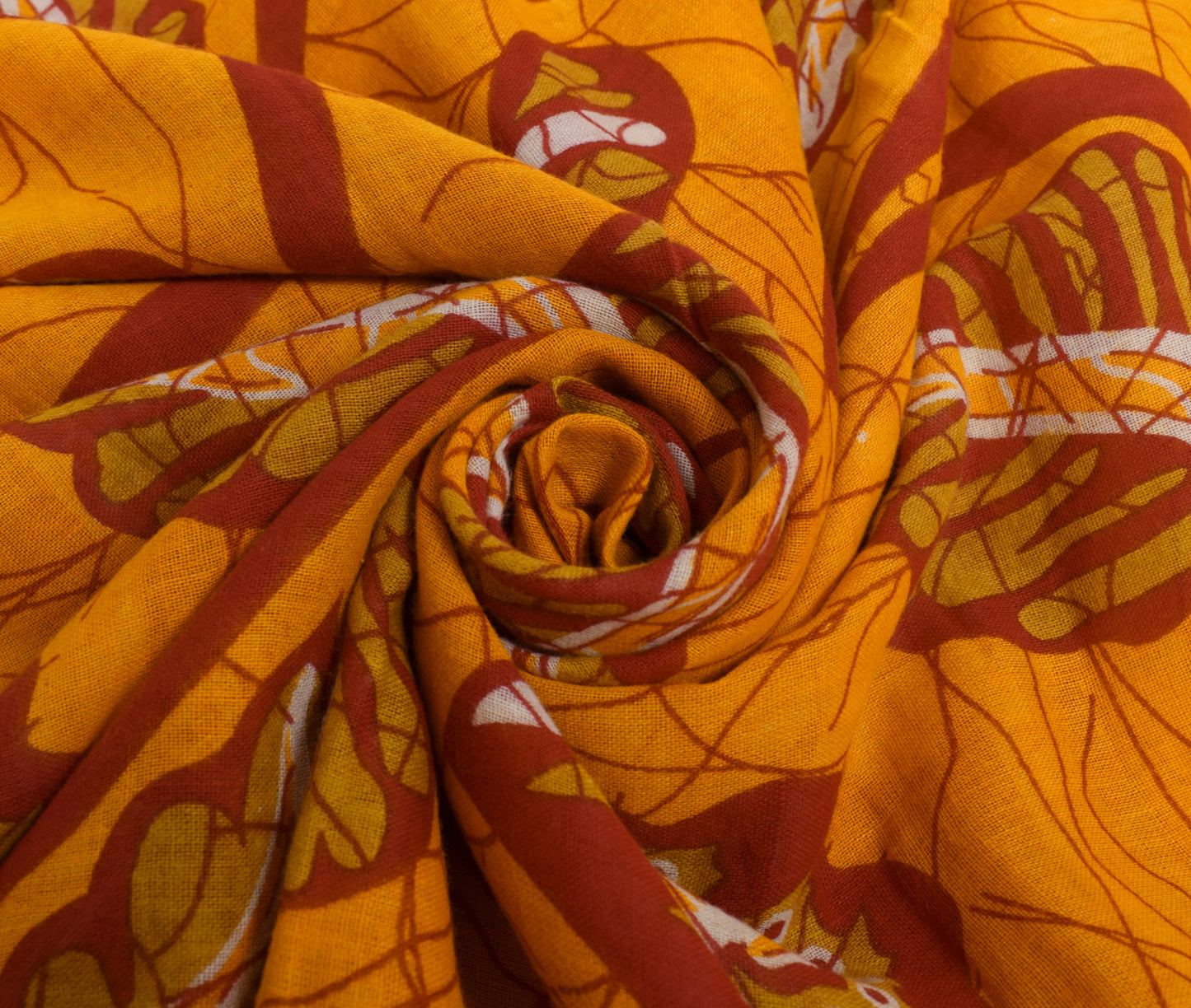 Sushila Vintage Orange Saree 100% Pure Cotton Printed Floral Soft Craft Fabric